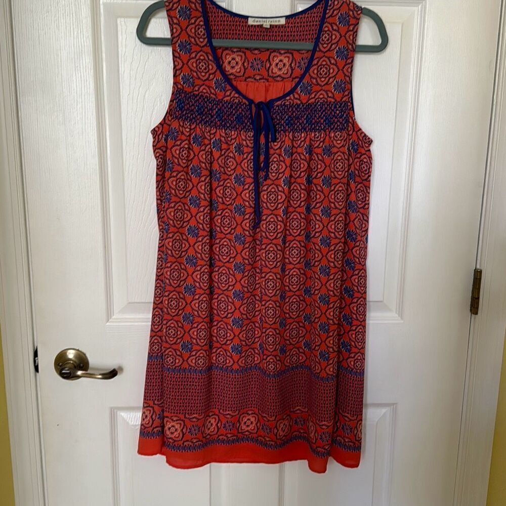 Daniel Rainn Orange & Blue Sleeveless Dress, Size M